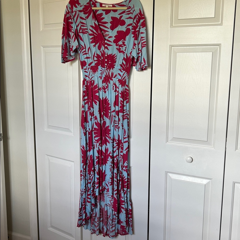 Chic Blue & Pink Floral Maxi Dress NWOT